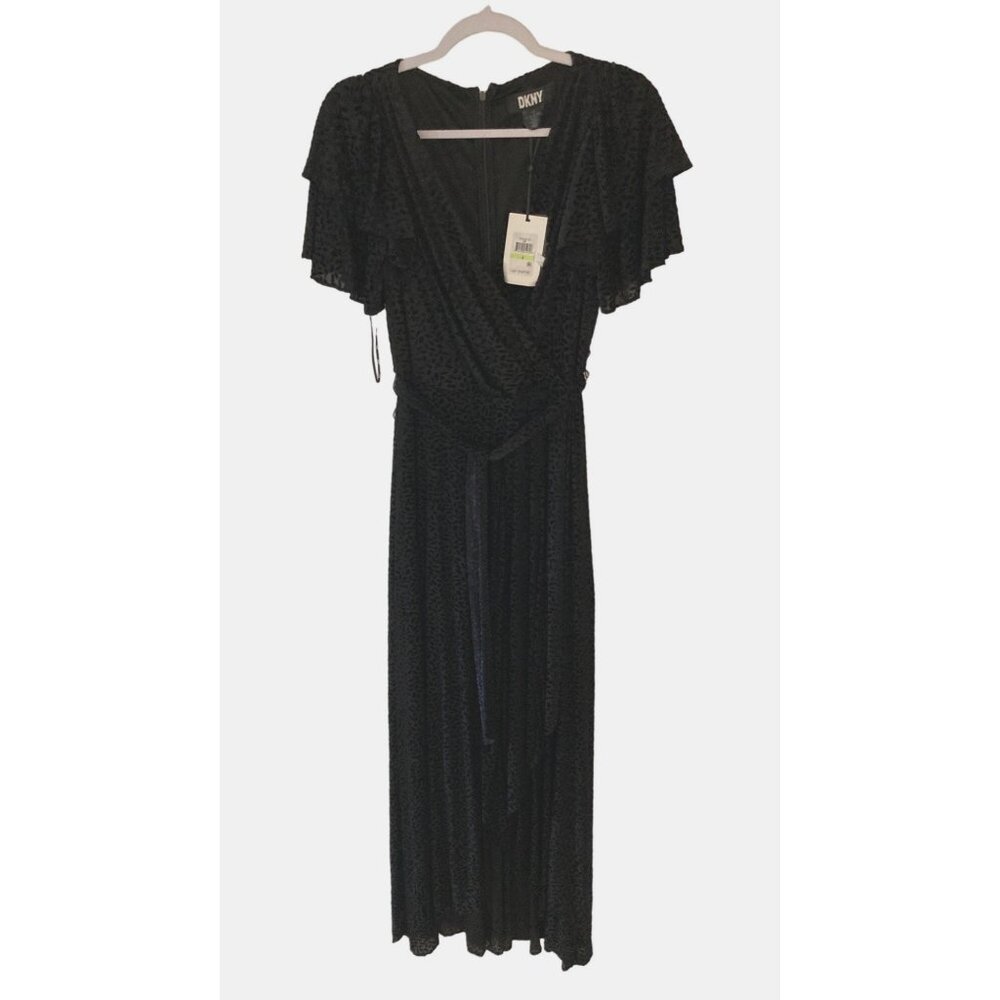 NWT DKNY Women's Velvet Burnout Flutter-Sleeve Gown Size 4